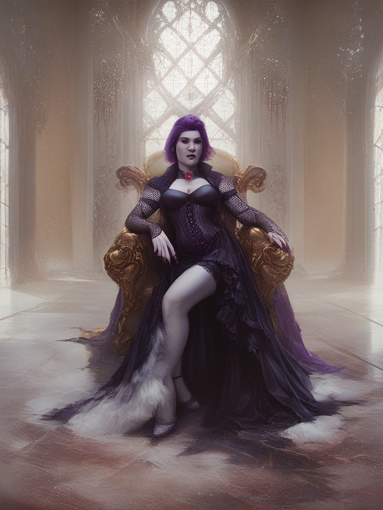 AI hentai: raven haired vampire queen, gothic throne room, corset